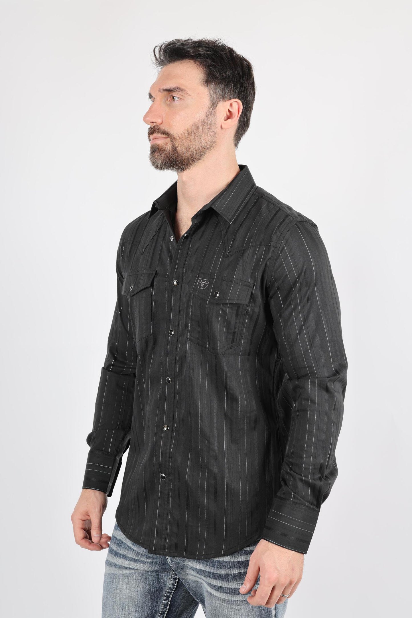 WSL9750 MENS MODERN FIT STRETCH LUREX WESTERN LONG SLEEVE SHIRT BLACK