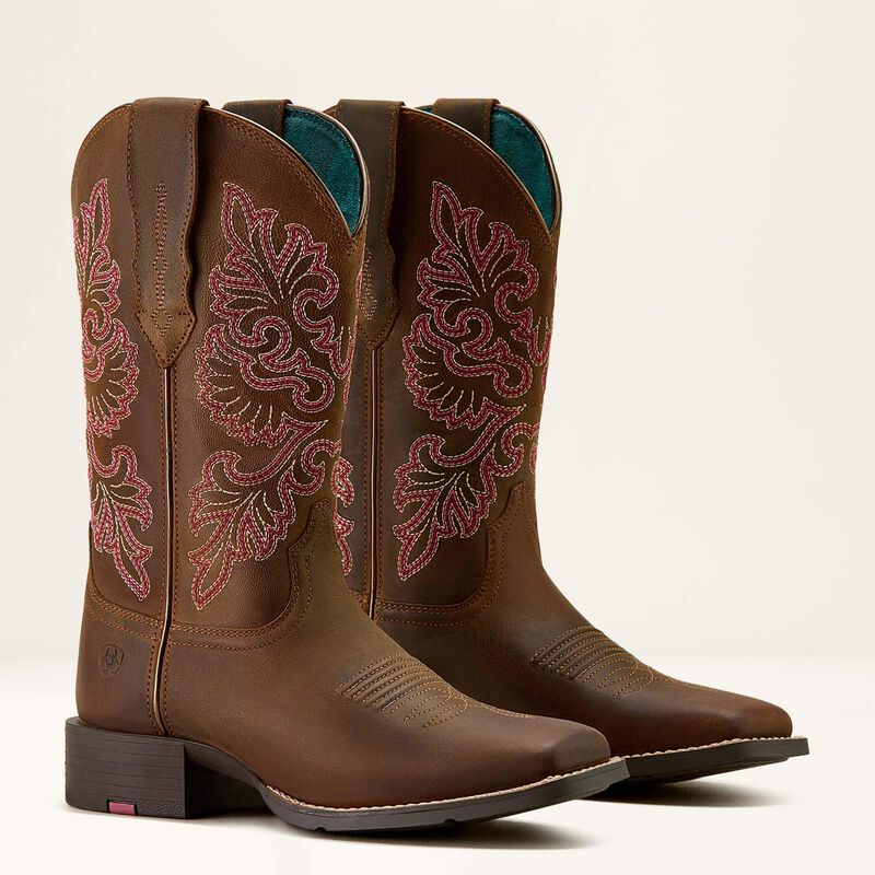 10064078 ARIAT ROUND UP STRETCHFIT WIDE SQUARE TOE WESTERN BOOT WOMEN