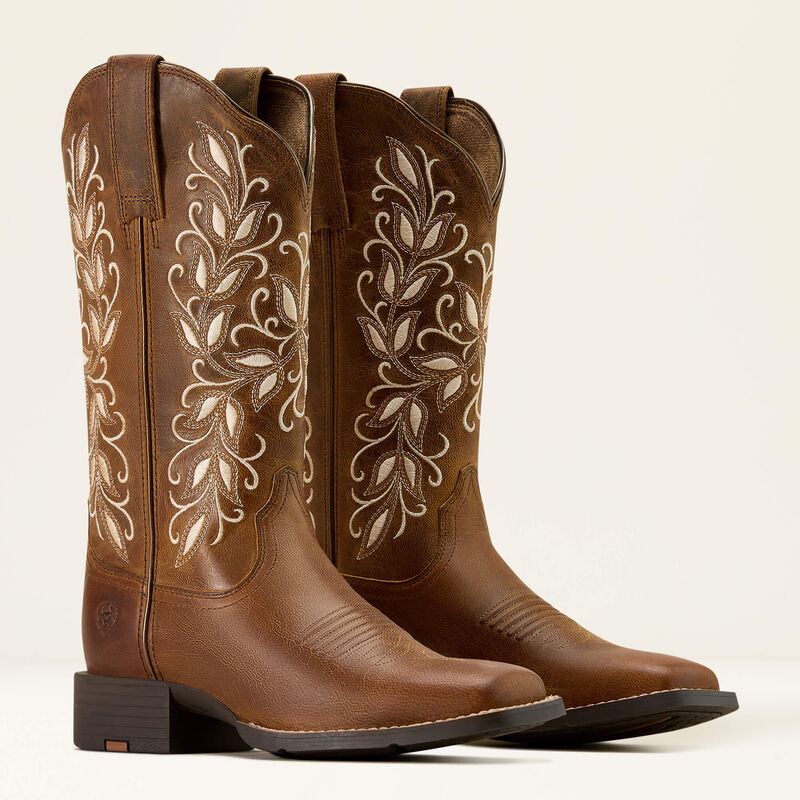 10074320 ARIAT ROUND UP HOLLY WIDE SQUARE TOE WESTERN BOOT WOMEN