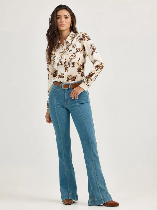 112367229 WOMEN'S WRANGLER BOLD BUCKING COWBOY WESTERN SNAP SHIRT