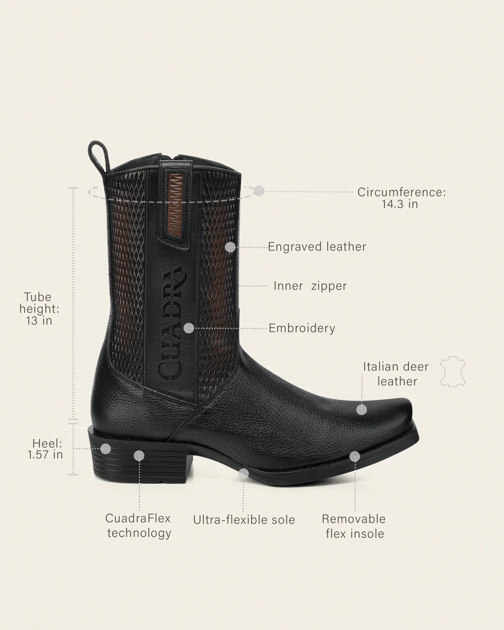 CC297 URBAN BOOTS IN GENUINE ITALIAN DEER BLACK AND BOVINE LEATHER