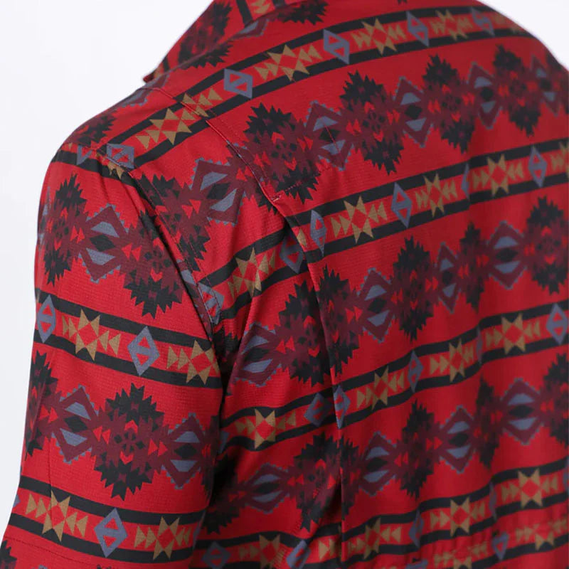 PGS10474 MENS SHIRT PERFORMANCE CLASSIC FIT AZTEC PRINT RED