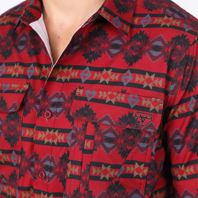 PGS10474 MENS SHIRT PERFORMANCE CLASSIC FIT AZTEC PRINT RED
