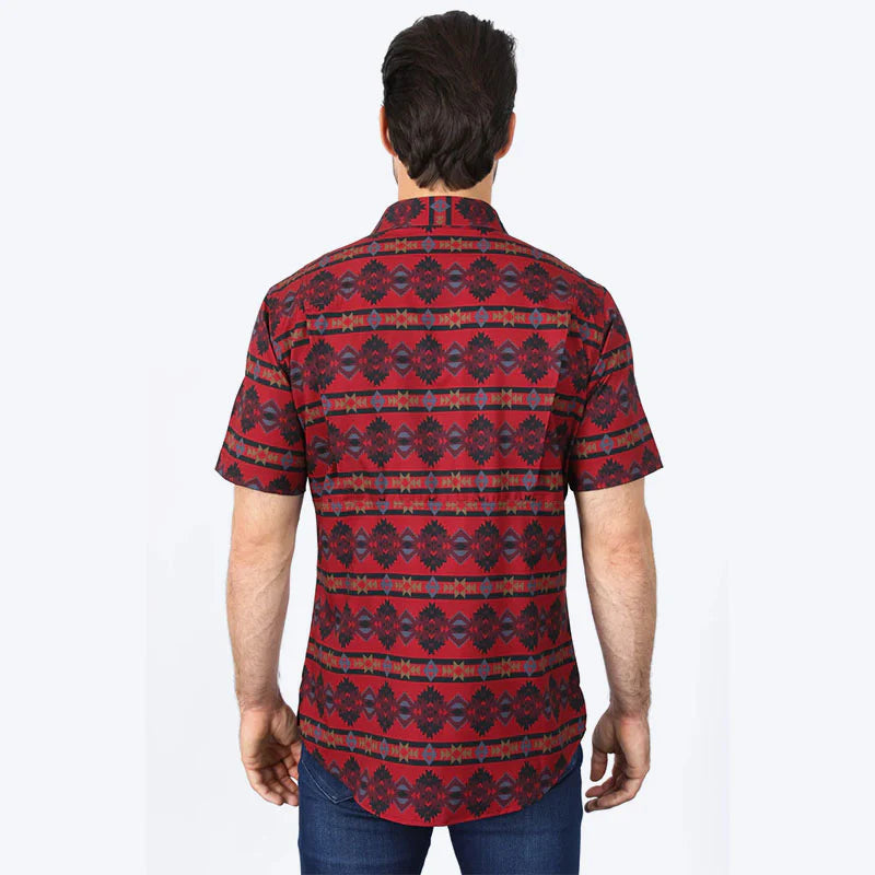 PGS10474 MENS SHIRT PERFORMANCE CLASSIC FIT AZTEC PRINT RED