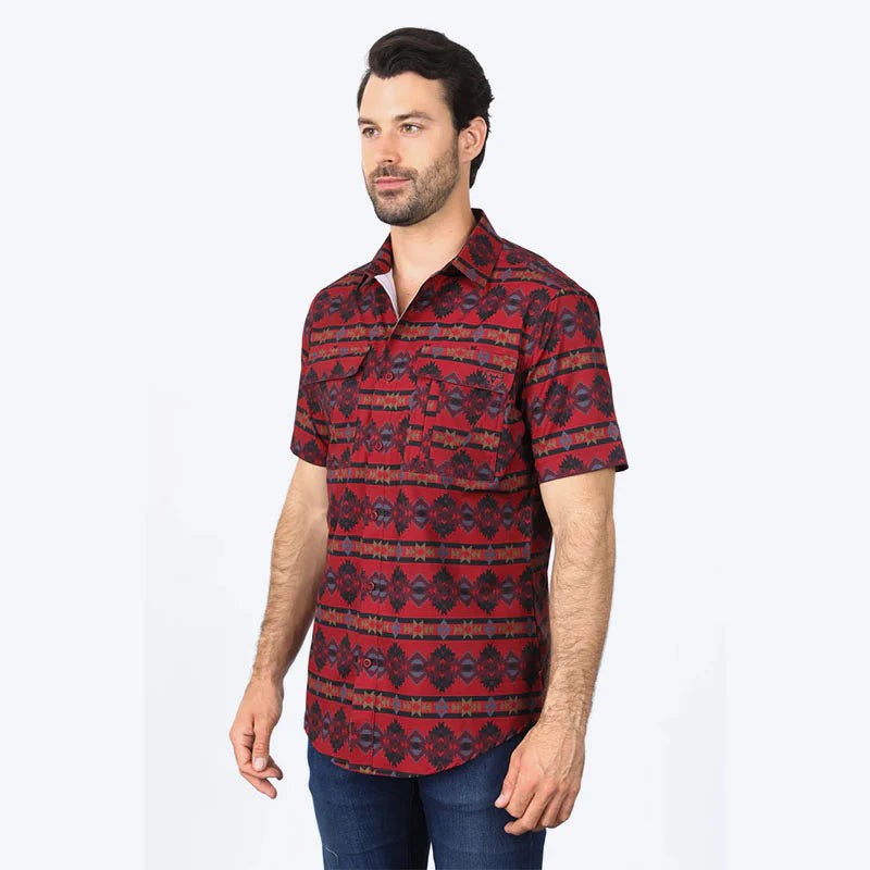 PGS10474 MENS SHIRT PERFORMANCE CLASSIC FIT AZTEC PRINT RED