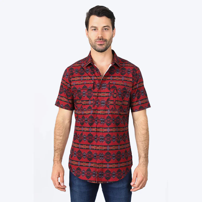 PGS10474 MENS SHIRT PERFORMANCE CLASSIC FIT AZTEC PRINT RED
