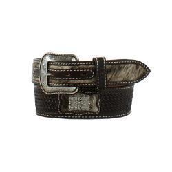 D100015002 3D MENS BELT 1 7/8"-1 1/2" CALF HAIR CONCHO BLACK