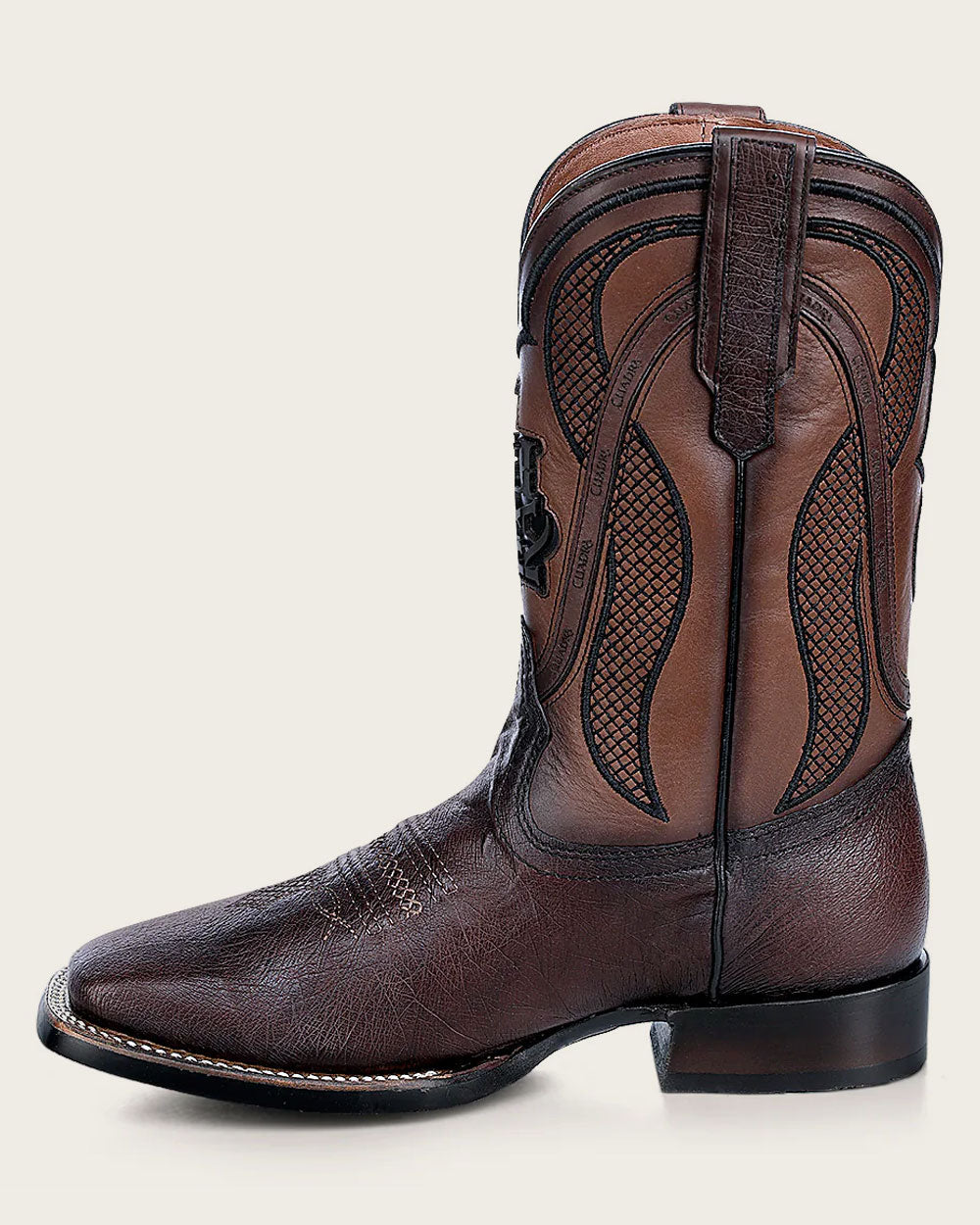 CU864 CUADRA BROWN OSTRICH SQUARE TOE BOOTS