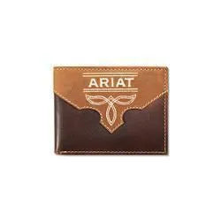 A3567102 ARIAT BIFOLD PASS CASE WALLET BOOT STITCH OVERLAY BROWN