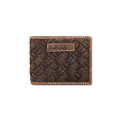 A3567744 ARIAT BIFOLD WALLET BASKET WEAVE MEDIUM BROWN