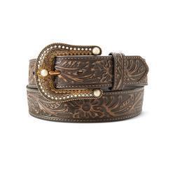 A1567702 ARIAT LADIES BELT 1 1/2" FLORAL EMBOSSED BROWN