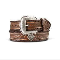 A1044202 ARIAT MENS BELT 1 1/2 WHIP STITCH LACE BROWN