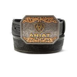 A1042201 ARIAT MENS BELT 1 7/8" - 1 1/2 FLORAL EMBOSSED BLACK