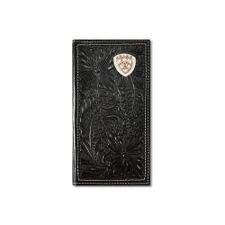 A3559701 ARIAT MENS RODEO STYLE WALLET FLORAL EMBOSSED SHIELD BLACK