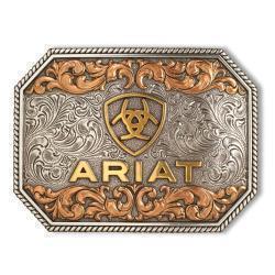 A37054 ARIAT RECTANGLE RAISED LOGO ANTIQUE SILVER AND ANTIQUE GOLD