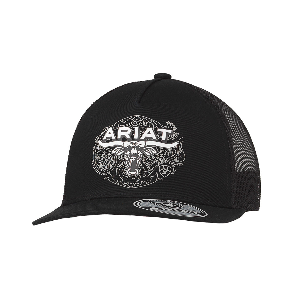 A300096801 ARIAT SNAP BACK LONGHORN PAISELY BACKGROUND BLACK
