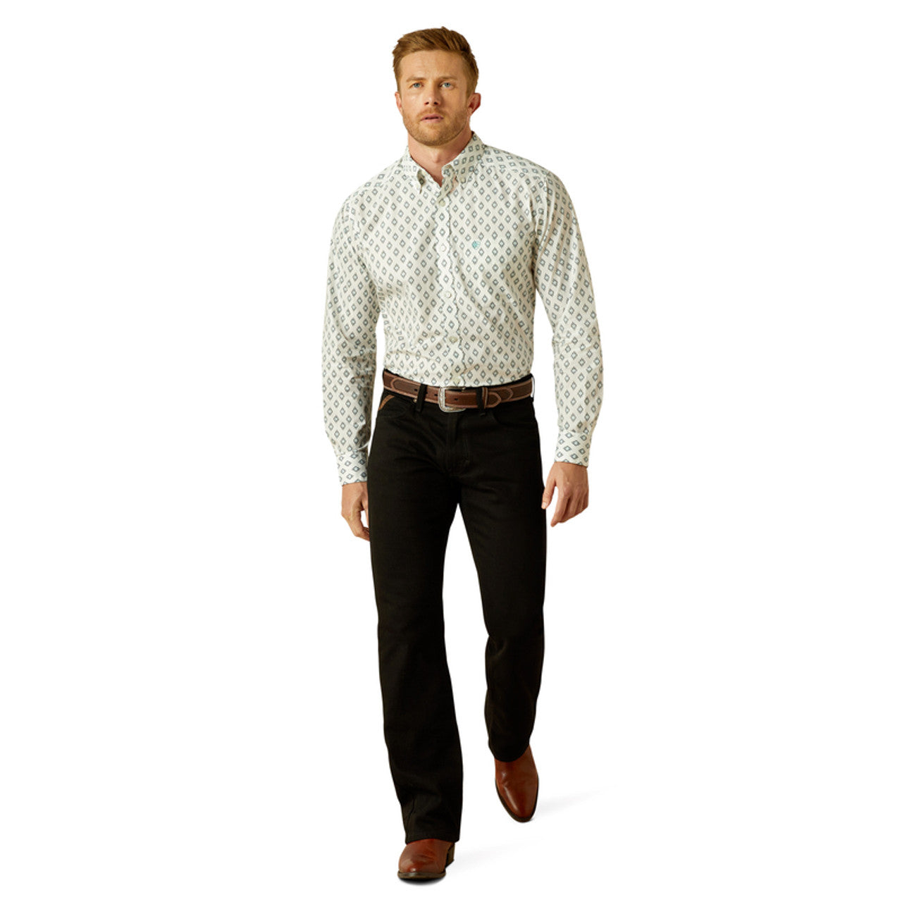 10062203 ARIAT BASS FITTED WHITE PRINT MENS SHIRT