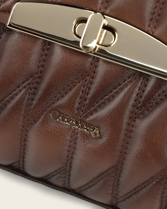 DU827 WOMEN'S HONEY LAMB LEATHER SHOULDER BAG WITH GEOMETRIC DESING