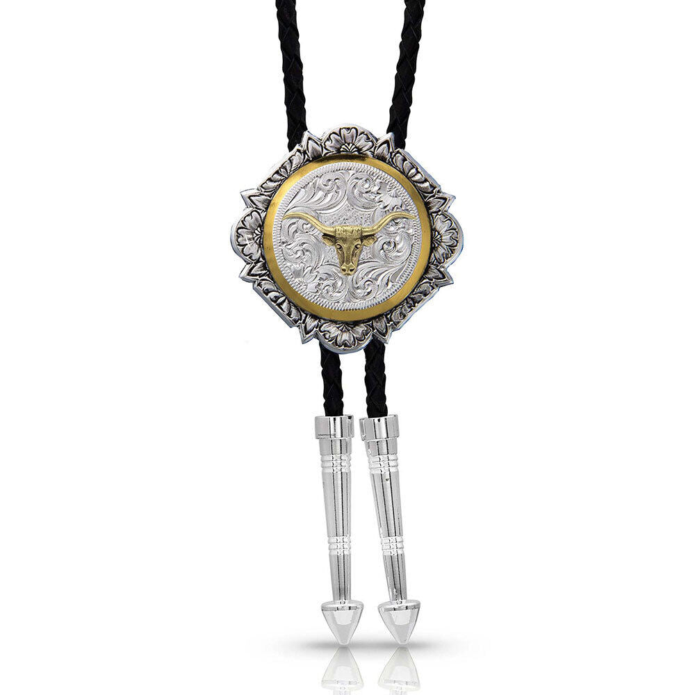 BT366-384S BT-2T Scalloped Concho w/Longhorn Bolo Tie