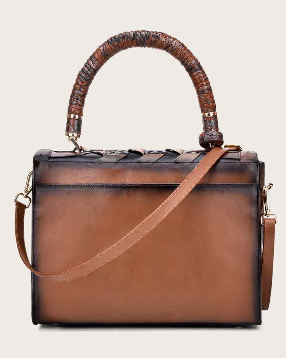 DU321 BROWN PRINTED HANDLE HANDBAG