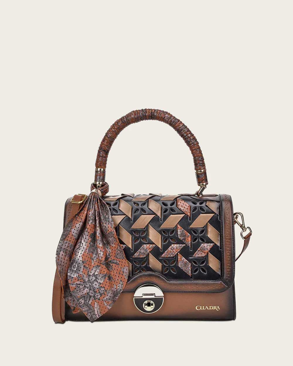 DU321 BROWN PRINTED HANDLE HANDBAG
