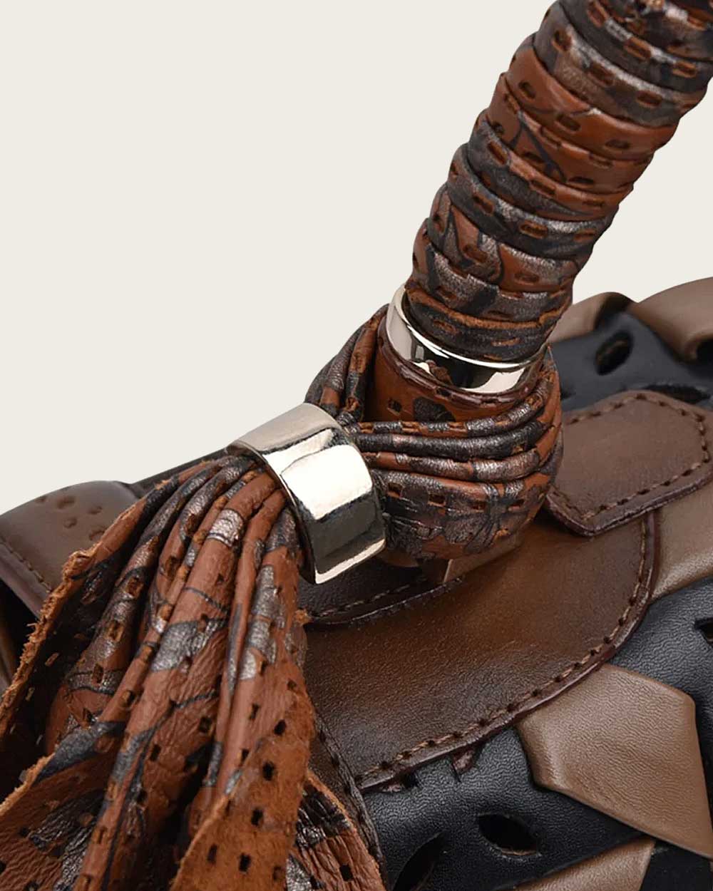 DU321 BROWN PRINTED HANDLE HANDBAG