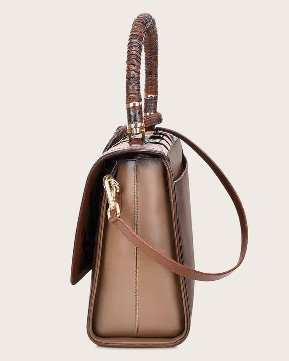 DU321 BROWN PRINTED HANDLE HANDBAG