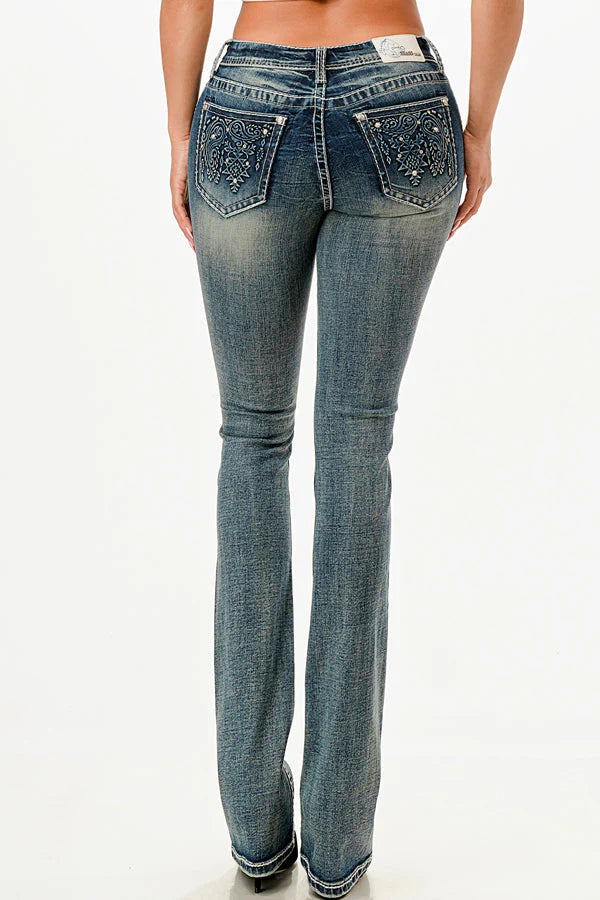 EB61968 PAISLEY EMBELLISHED RHINESTONE JEANS