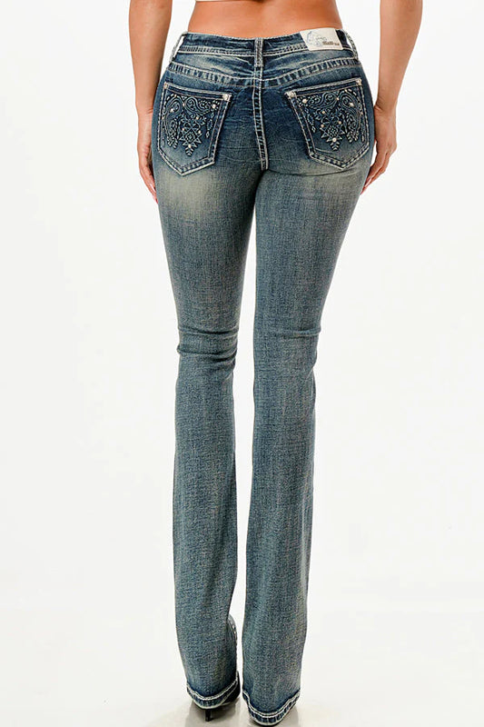 EB61968 PAISLEY EMBELLISHED RHINESTONE JEANS