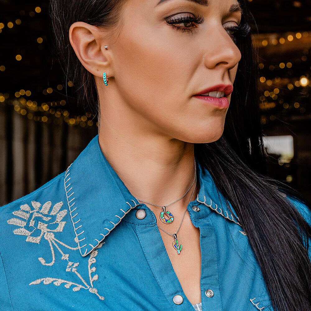 ER4802 Studded In Turquoise Mini Hoop Earrings