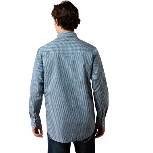 10080597 ARIAT PHEONIX FITTED LONG SLEEVE SNAP SHIRT MAJOLICA BLUE LEAF PRINT