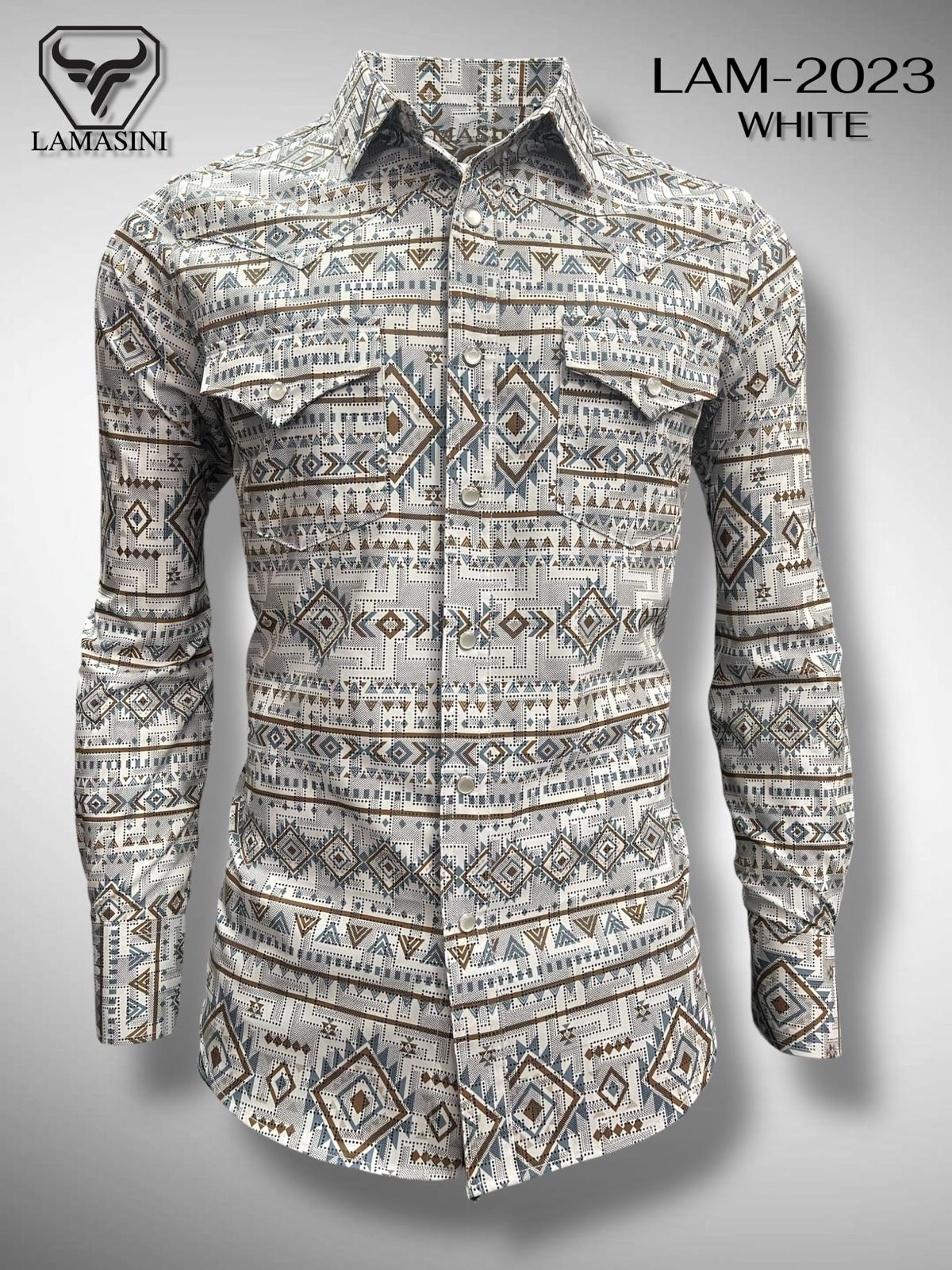 LAM2023 WHITE/BLUE/BROWN LONG SLEEVE SHIRT