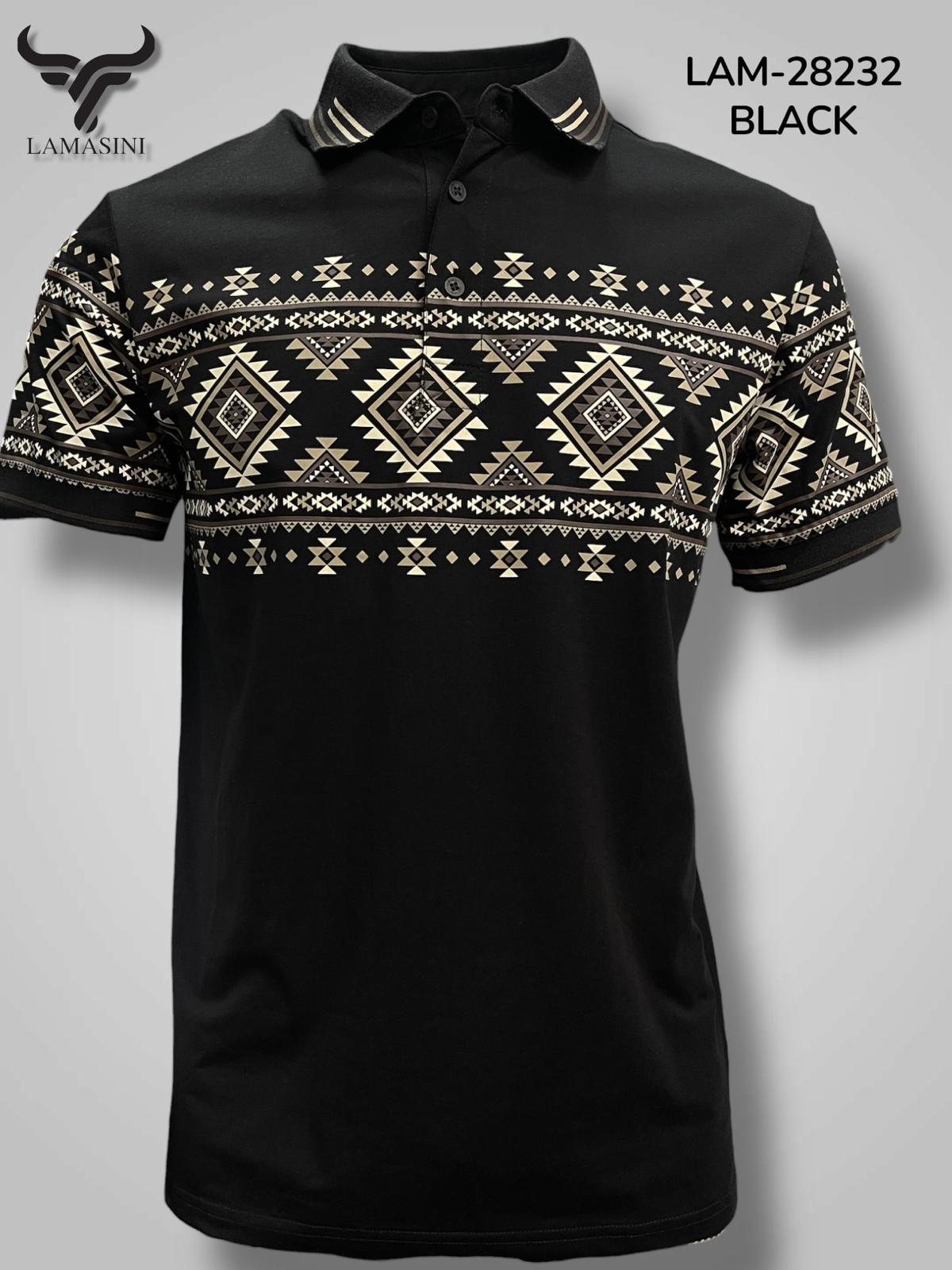 LAM28232 BLACK SHORT SLEEVE SHIRT LARGE RHOMBUSES
