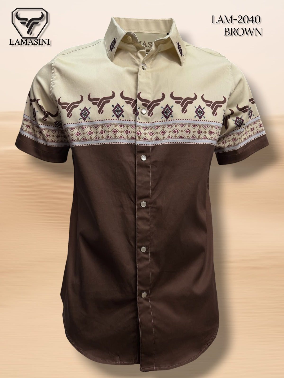 LAM2040 LONG-SLEEVE SNAP-BUTTON SHIRT BROWN