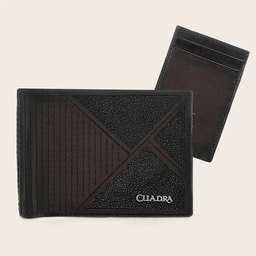 DU781 CUADRA MEN'S STINGRAY LEATHER BIFOLD WALLET BLACK