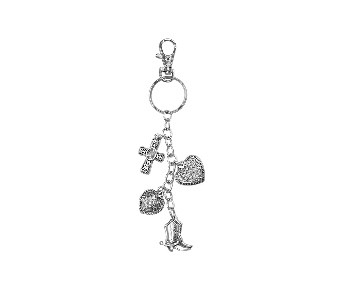 2331336 KEYCHAIN BOOT CROSS HEARTS SILVER
