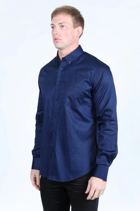 CWL9647 MENS SATIN COTTON/SPANDEX MODERN FIT LONG SLEEVE SHIRT NAVI