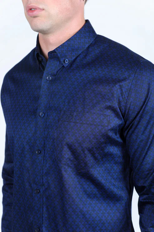 CWL9647 MENS SATIN COTTON/SPANDEX MODERN FIT LONG SLEEVE SHIRT NAVI