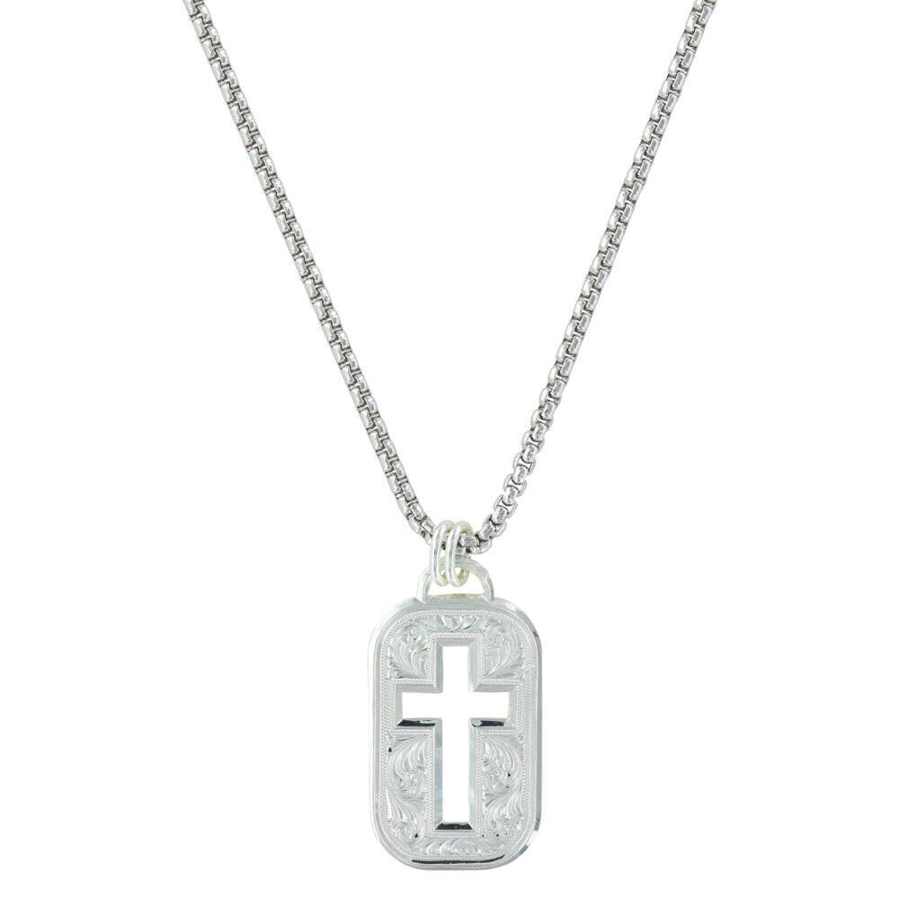 NC2843 Western Lace Cross Cut Out Token Necklace
