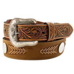 N210009402 NOCONA MENS BELT 1 7/8" - 1 1/2" LACED BODY BROWN