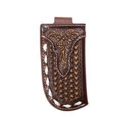 1807502 NOCONA MENS KNIFE SHEATH FLORAL EMBOSSED OVERLAY BUCK LACE BROWN
