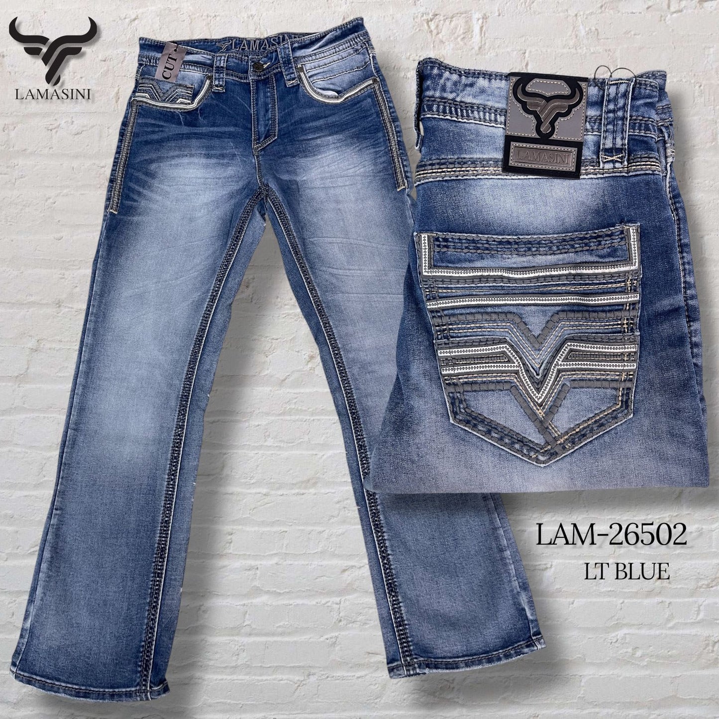 LAM26502 JEANS STRETCH EMBROIDERY ON POCKET LIGHT BLUE