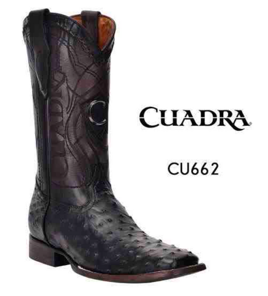 CU662 CUADRA BLACK OSTRICH SQUARE TOE BOOTS