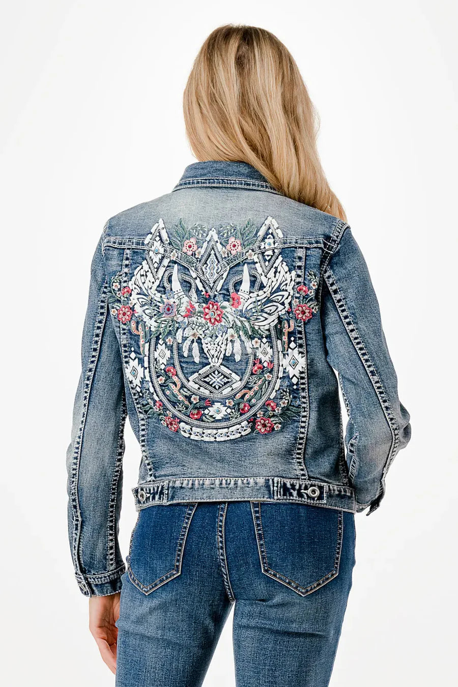 TE61945 SPRING FLOWERS WOMENS DENIM JACKET