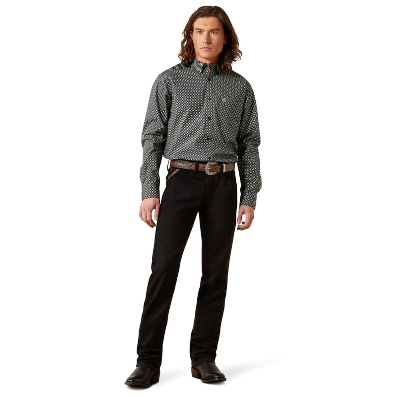 10065848 ARIAT TROY FITTED BLACK PRINT SHIRT