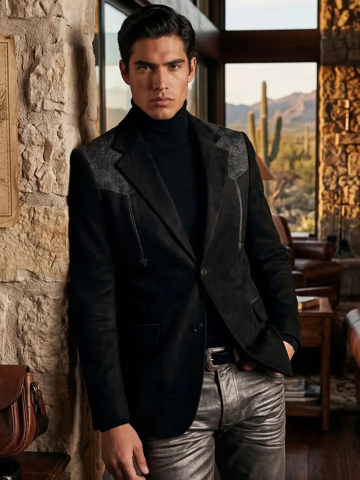 6BLW02 PURELINE SUEDE WESTERN BLAZER BLACK CHARCOAL