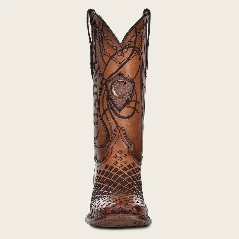 CU500 CUADRA ENGRAVED HONEY LEATHER WESTERN BOOTS
