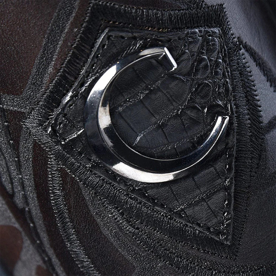 CU846 CUADRA MEN'S PLUNGE CAIMAN LASER POINTED TOE BLACK BOOTS