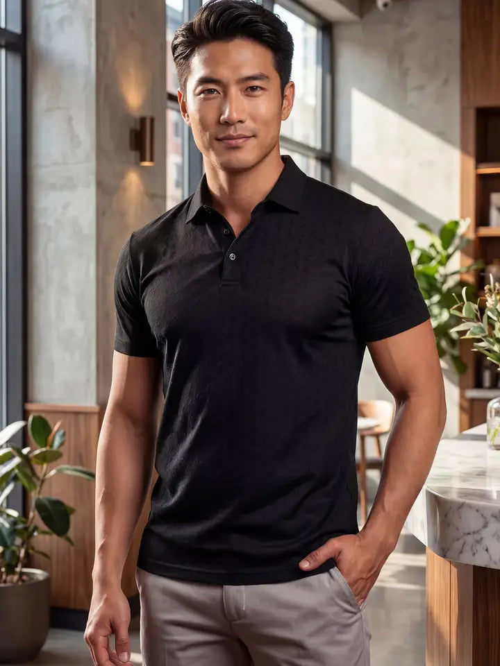6P04 PARAGON GEOMETRIC STRETCH POLO SHIRT