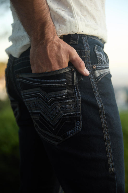 PHD10765 HOLT MENS BLACK SLIM BOOT CUT JEANS